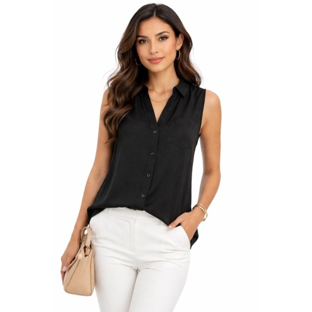 The Limited Ashton Black Sleeveless Button Down Blouse Shirt S Academia 68-09